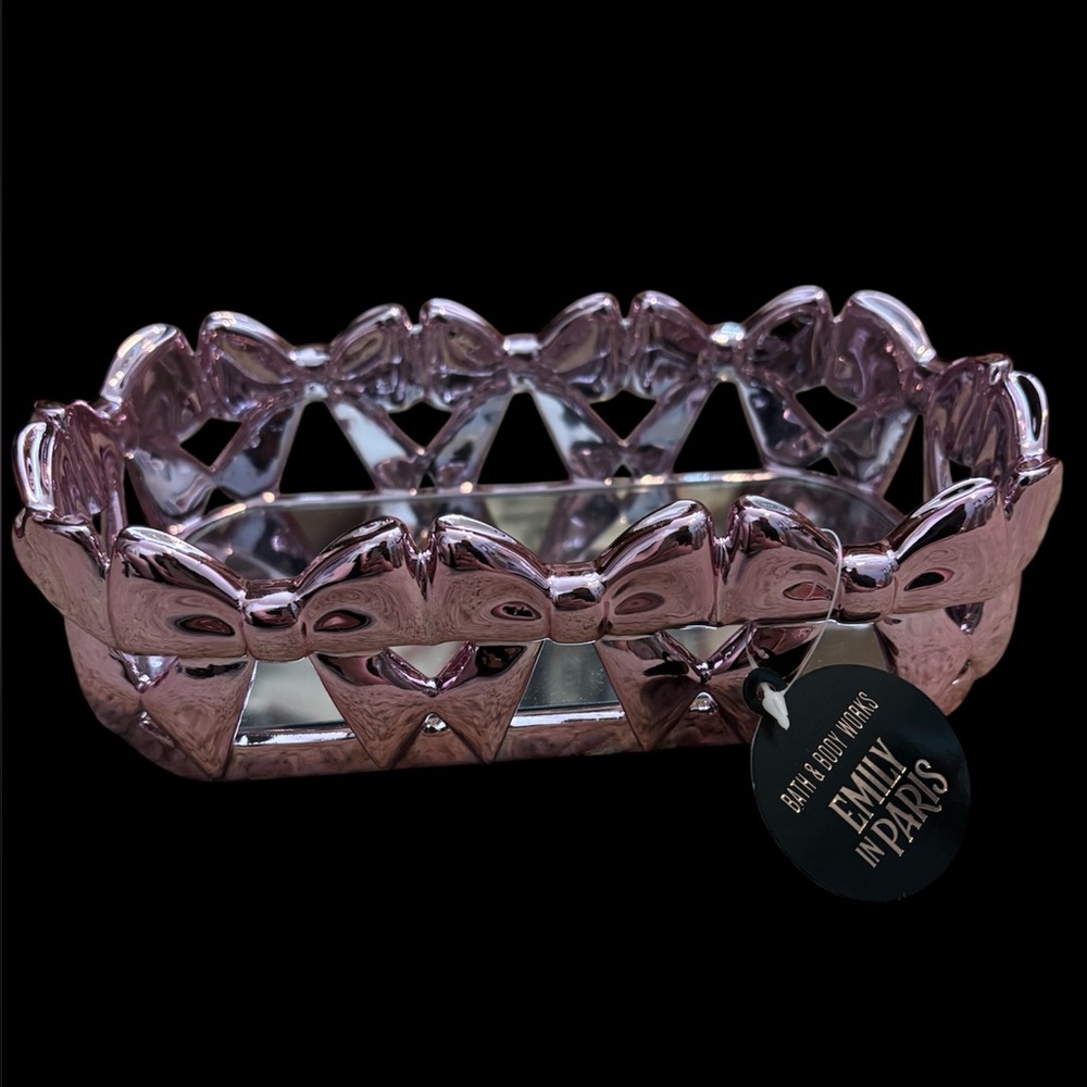 Pink Metallic Bow Jewelry Trinket Tray Emily in Paris Collection by Bath & Body